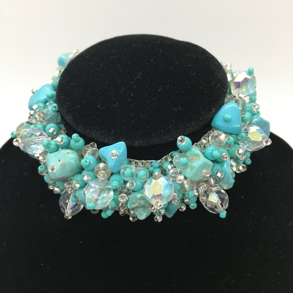 Turquoise and Crystal Beaded Bracelet